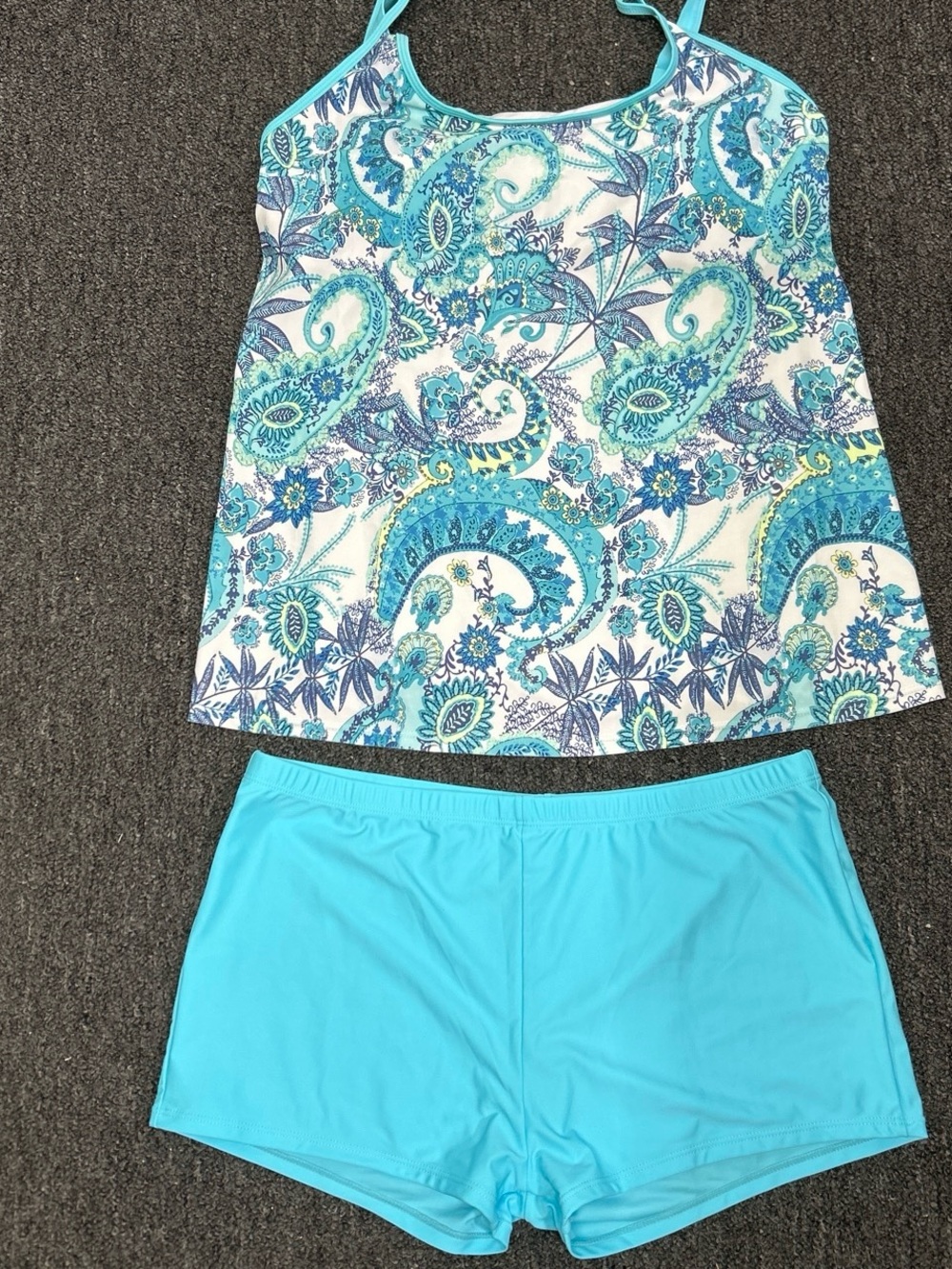 Paisley Tankini with Turquoise Swim Shorts - Unbranded
